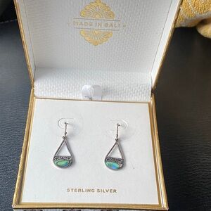 Sterling Silver Earrings with Green Abalone Accents